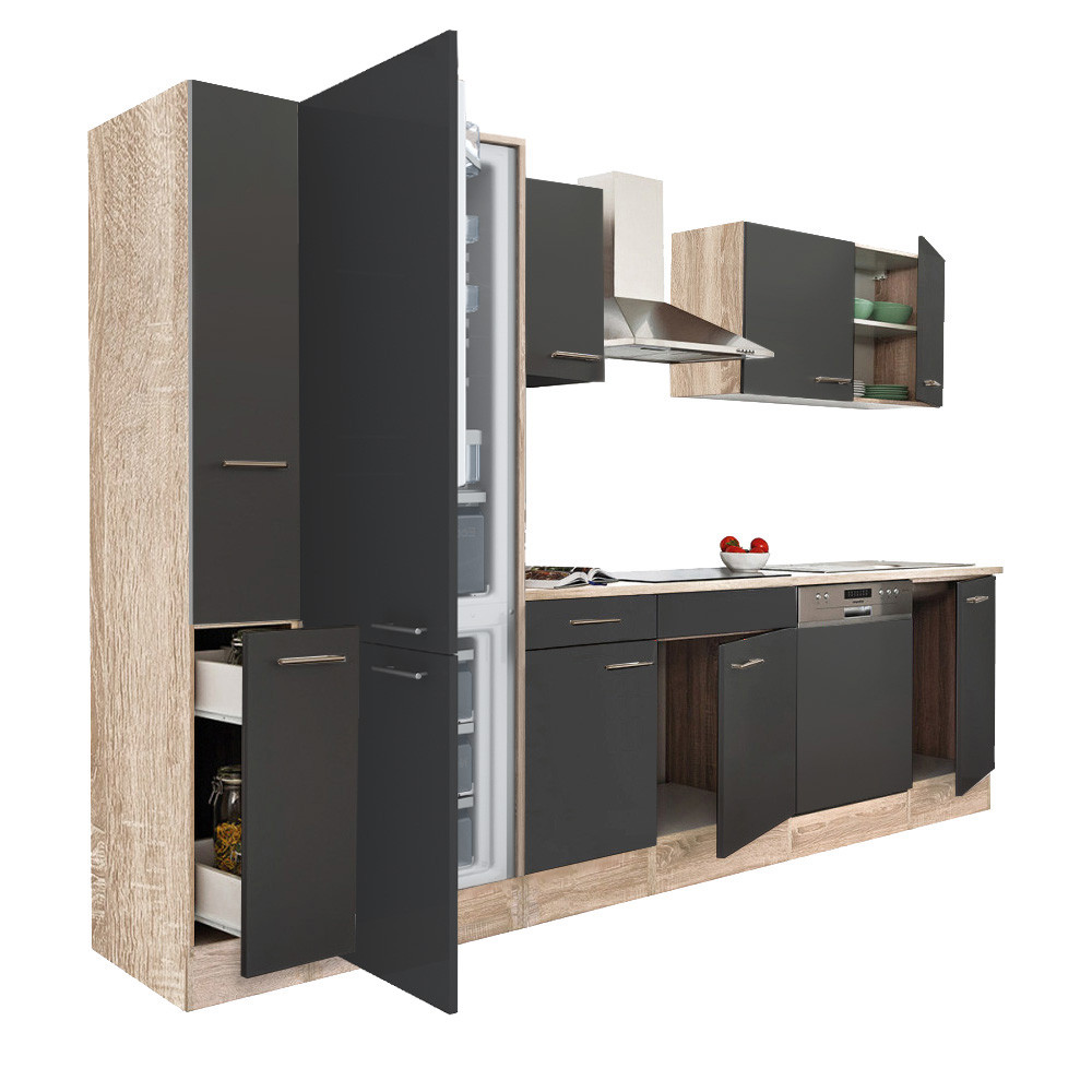 Yorki 310 konyhablokk sonoma tölgy korpusz,selyemfényű antracit fronttal alulfagyasztós hűtős szekrénnyel (HX)