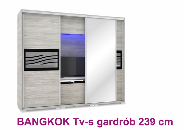 Bangkok TV- s tolóajtós gardróbszekrény 239 cm tükörrel