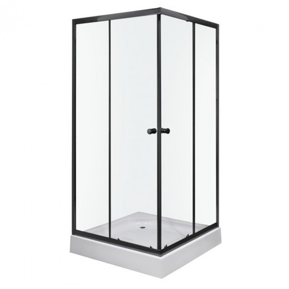 Olga SQ black szögletes zuhanykabin tálcával 80x80x196cm - fekete profil, víztiszta üveg (HX)