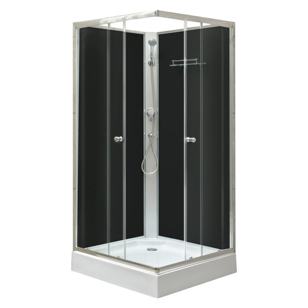 Polo Black II szögletes fekete hátfalas zuhanykabin, akril zuhanytálcával, 80x80x195 cm-es méretben (HX)