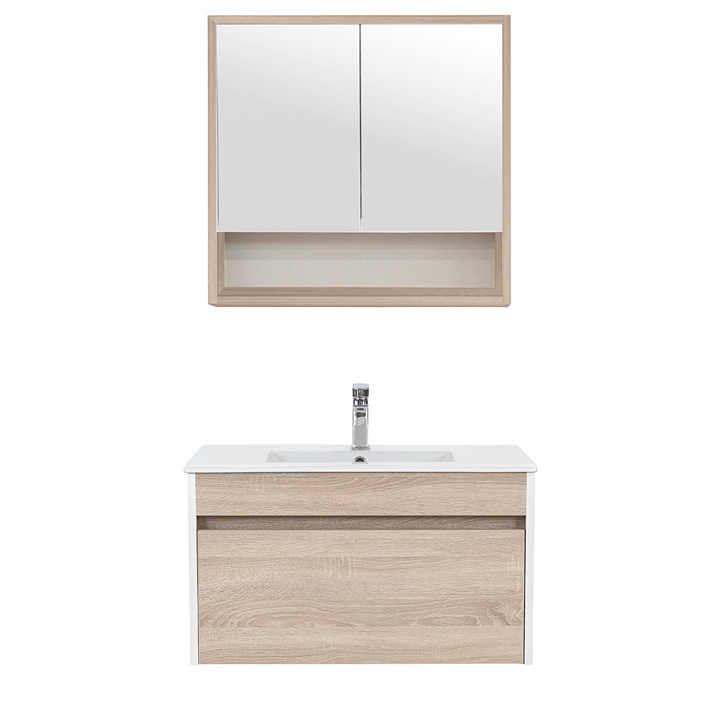 Primo 80 komplett fürdőszoba bútor tükörfényes fehér-sonoma tölgy színben (HX)