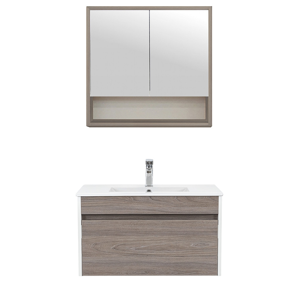 Primo 80 komplett fürdőszoba bútor tükörfényes fehér-rauna szil színben (HX)
