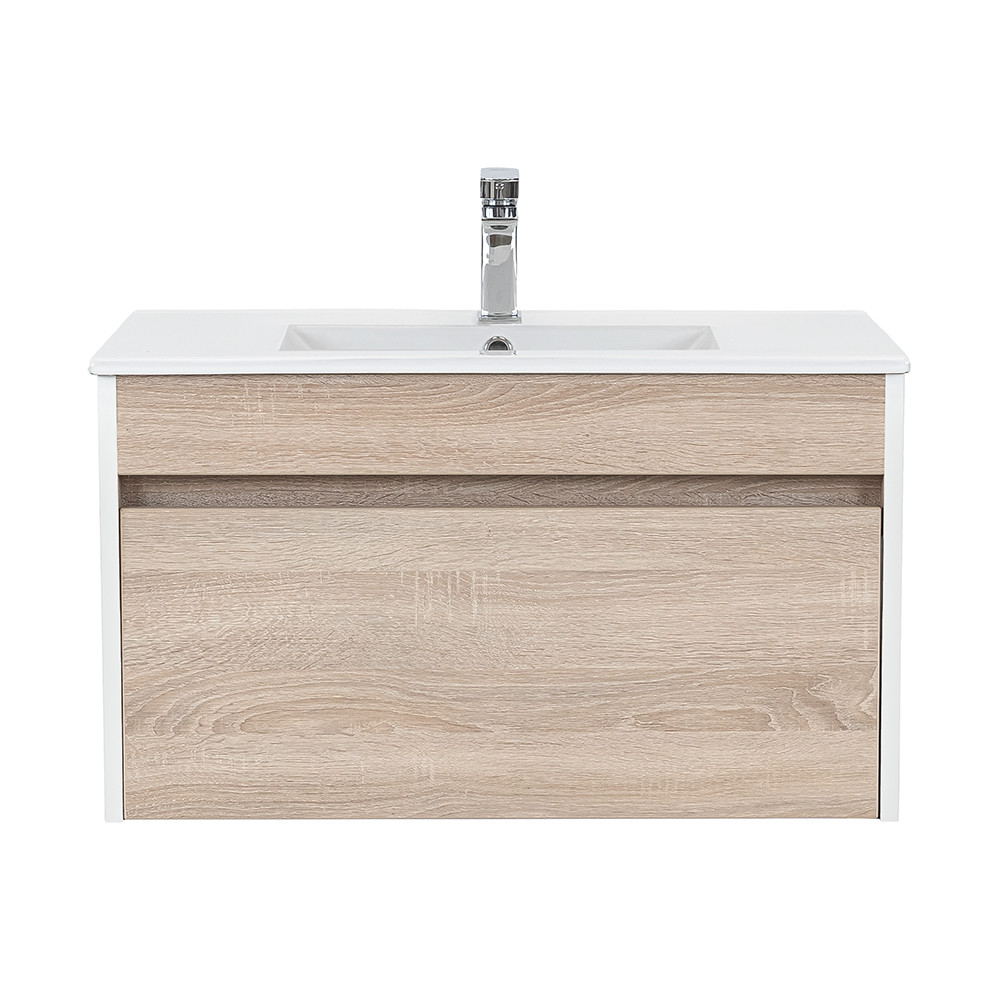 Primo 80 alsó fürdőszoba bútor mosdóval tükörfényes fehér-sonoma tölgy színben (HX)