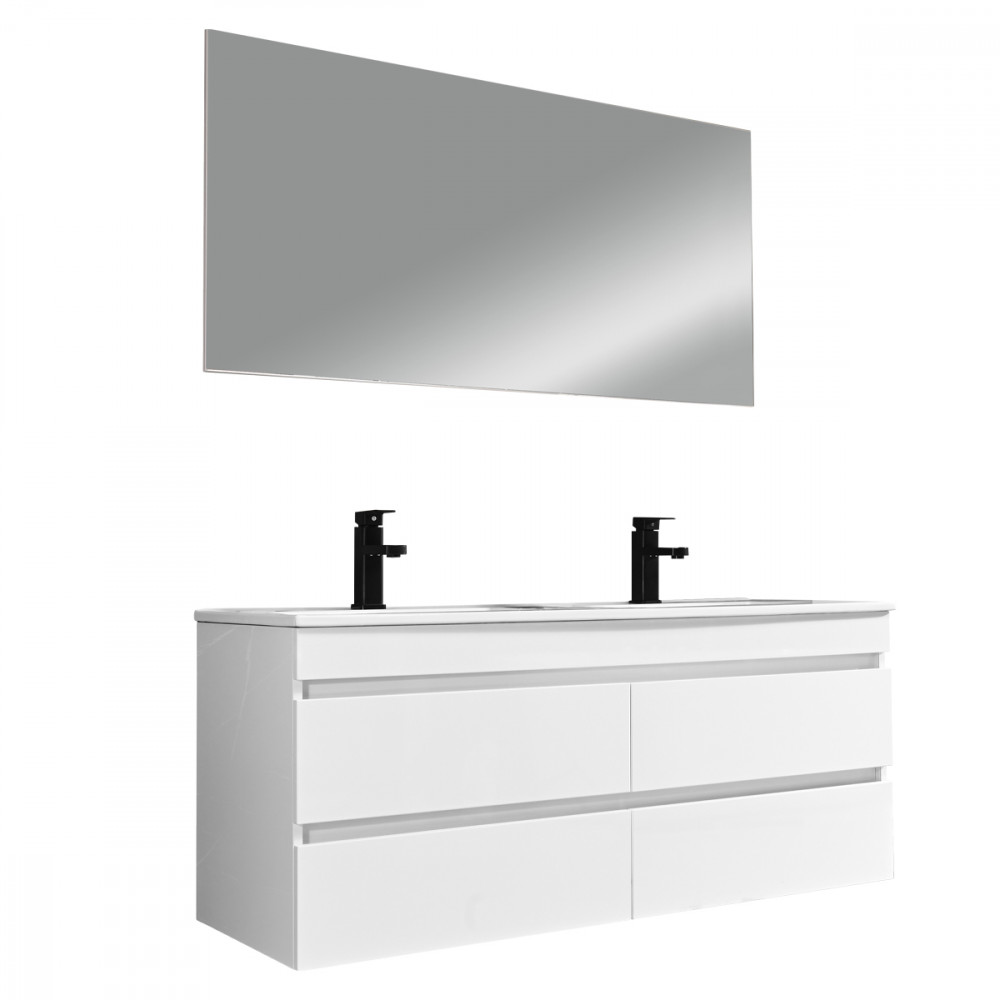 Cube Fürdőszobabútor 120 cm kerámia mosdóval tükörrel 60x120 cm magasfényű festett fehér (HX)