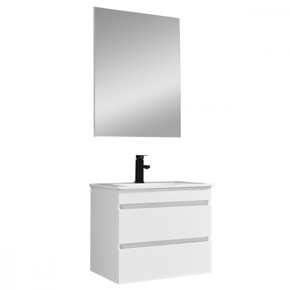 Cube Fürdőszobabútor 60 cm kerámia mosdóval (2 fiókos) tükörrel 60x80 cm magasfényű festett fehér (HX)