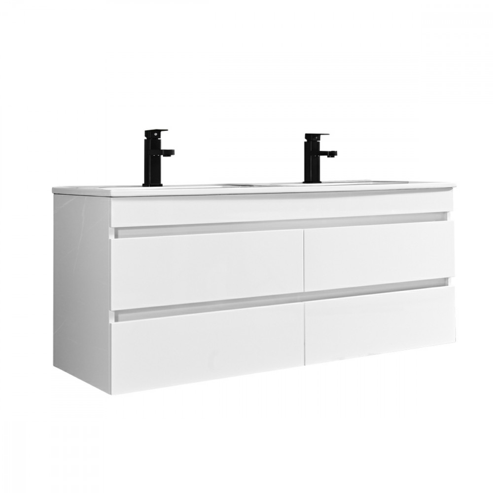 Cube 120 alsó fürdőszobabútor kerámia mosdóval 2 fiókos, magasfényű festett fehér (HX)