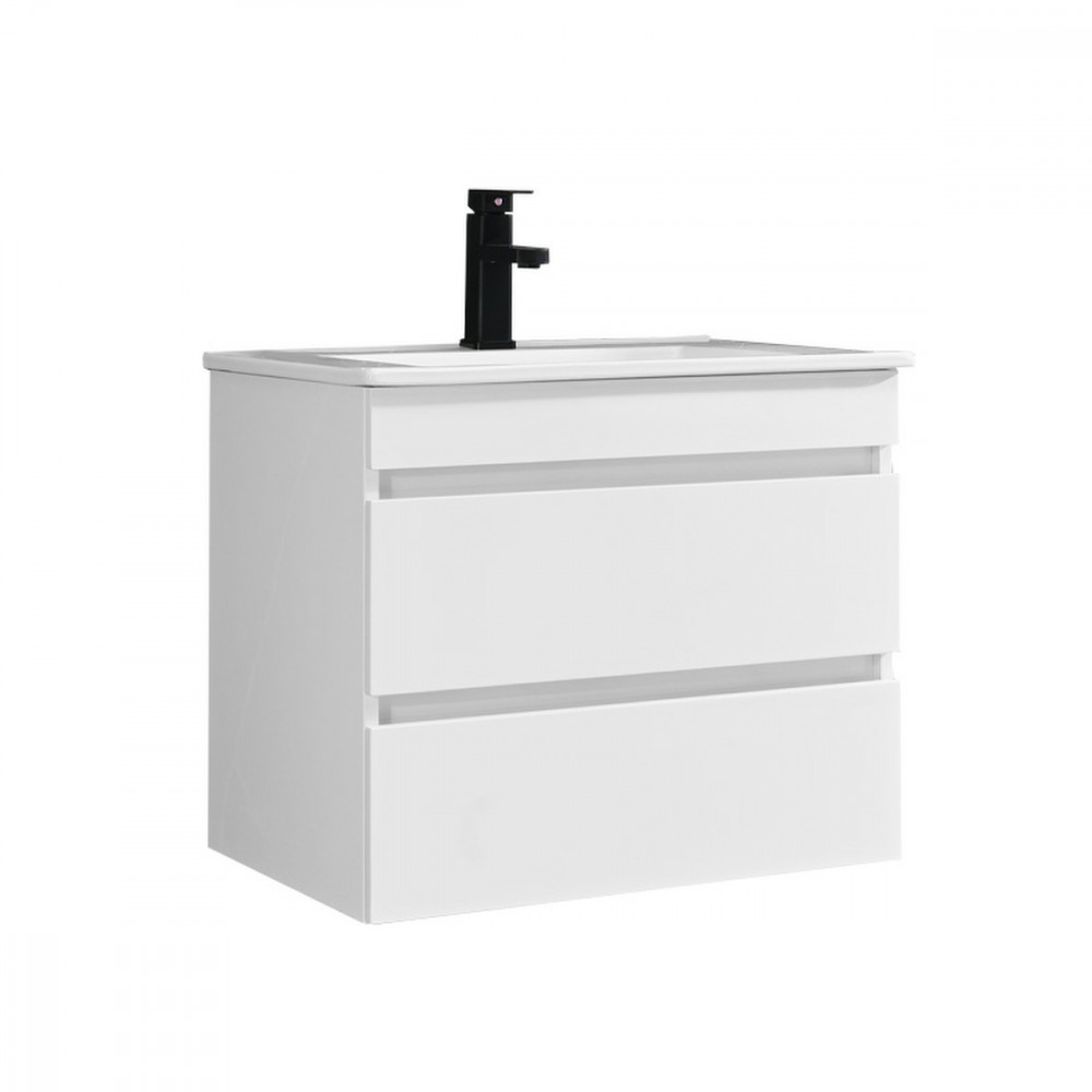 Cube 60 alsó fürdőszobabútor kerámia mosdóval 2 fiókos, magasfényű festett fehér (HX)