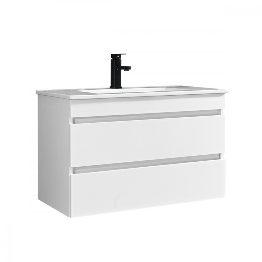 Cube 80 alsó fürdőszobabútor kerámia mosdóval 2 fiókos, magasfényű festett fehér (HX)