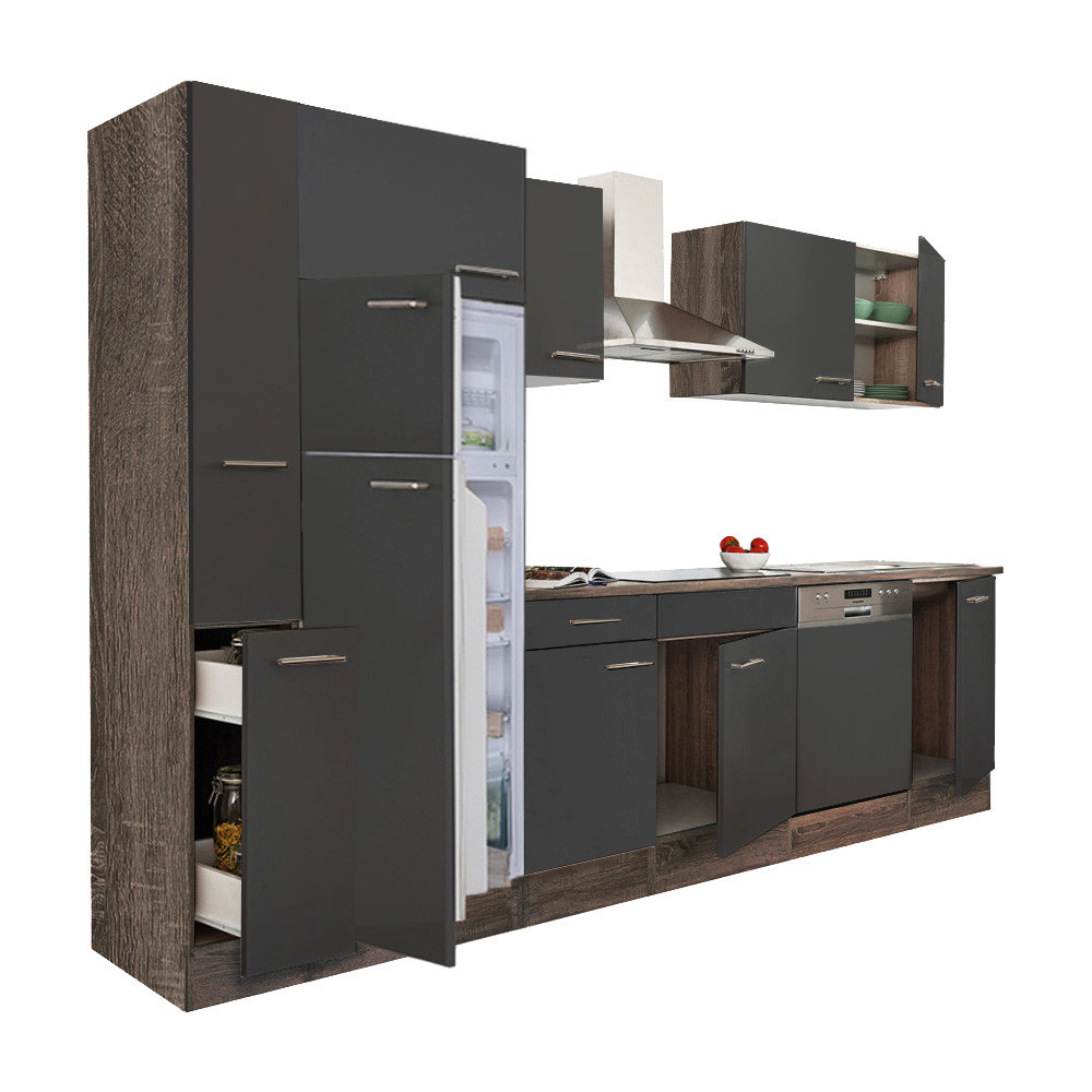 Yorki 310 konyhablokk yorki tölgy korpusz,selyemfényű antracit fronttal felülfagyasztós hűtős szekrénnyel (HX)