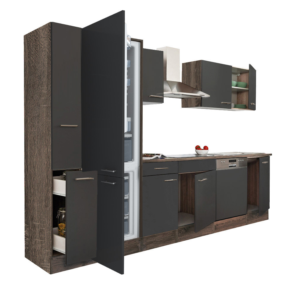 Yorki 310 konyhablokk yorki tölgy korpusz,selyemfényű antracit fronttal alulfagyasztós hűtős szekrénnyel (HX)