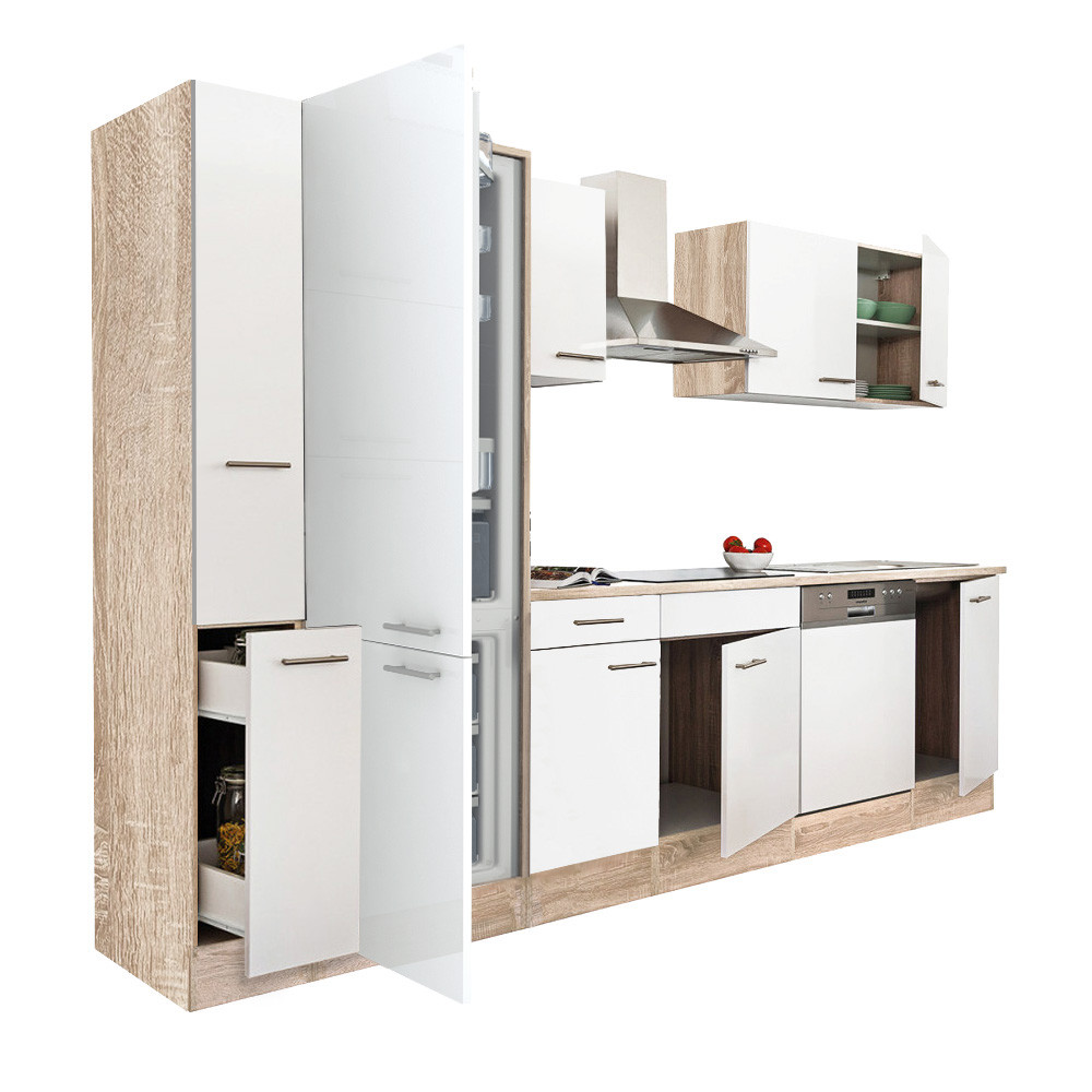 Yorki 310 konyhablokk sonoma tölgy korpusz,selyemfényű fehér fronttal alulfagyasztós hűtős szekrénnyel (HX)