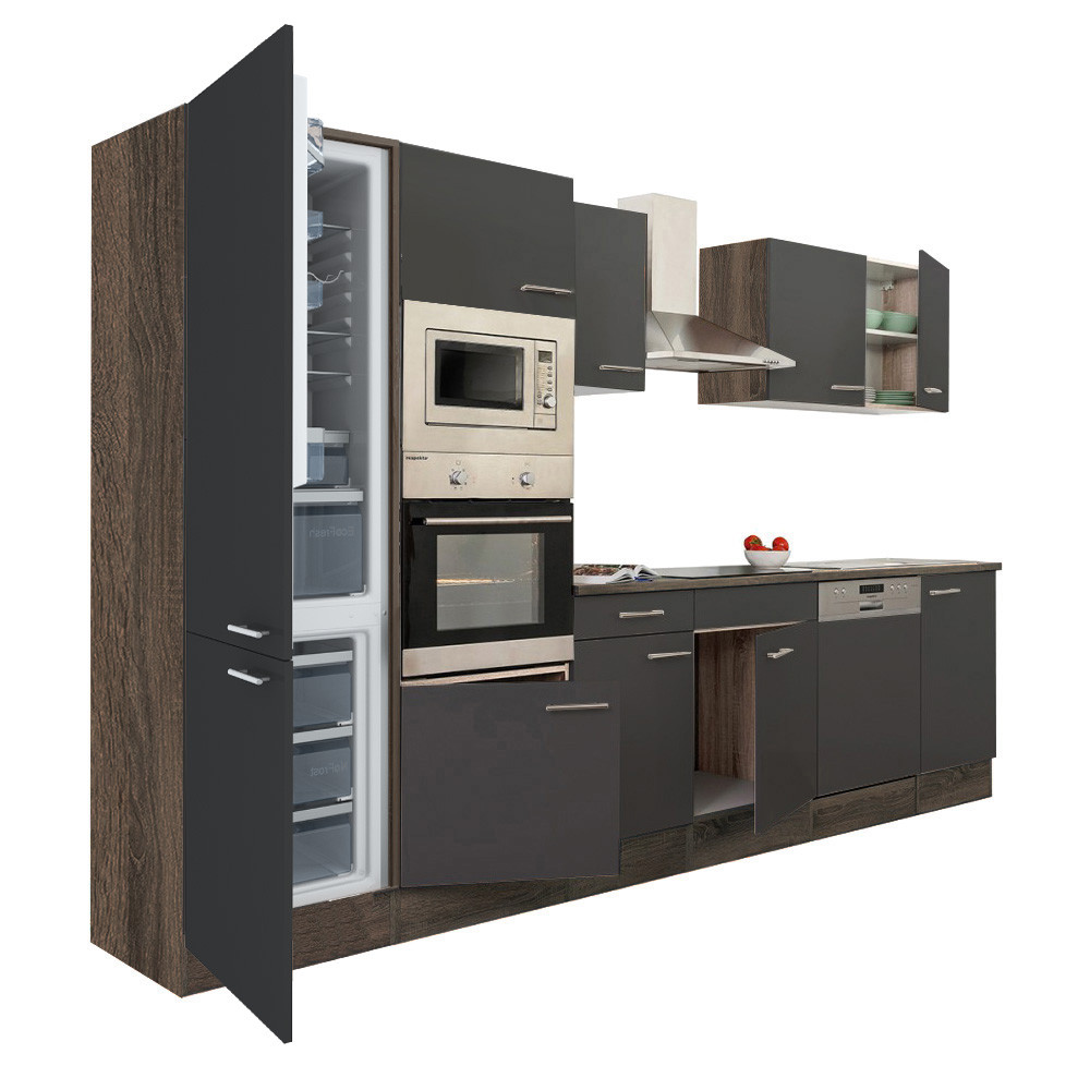Yorki 340 konyhablokk yorki tölgy korpusz,selyemfényű antracit fronttal alulfagyasztós hűtős szekrénnyel (HX)