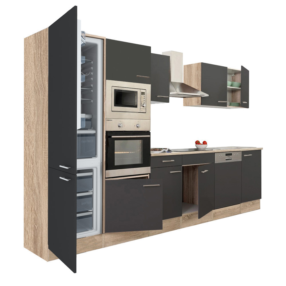 Yorki 340 konyhablokk sonoma tölgy korpusz,selyemfényű antracit fronttal alulfagyasztós hűtős szekrénnyel (HX)