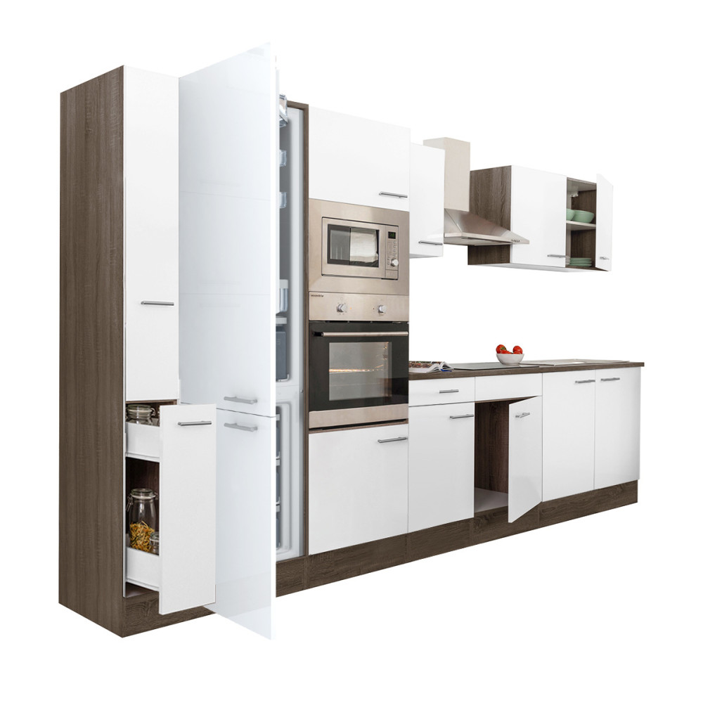 Yorki 360 konyhablokk yorki tölgy korpusz,selyemfényű fehér fronttal alulfagyasztós hűtős szekrénnyel (HX)