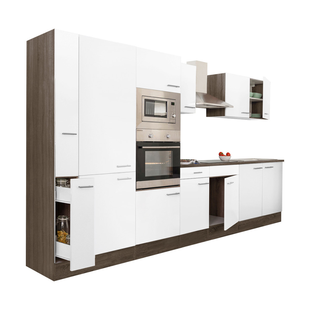 Yorki 360 konyhablokk yorki tölgy korpusz,selyemfényű fehér fronttal polcos szekrénnyel (HX)