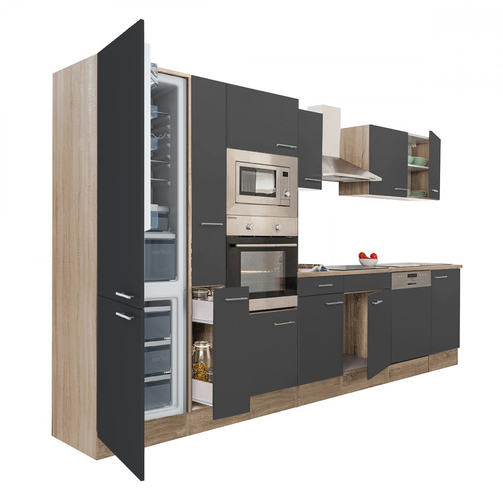 Yorki 370 konyhablokk sonoma tölgy korpusz,selyemfényű antracit fronttal alulfagyasztós hűtős szekrénnyel (HX)