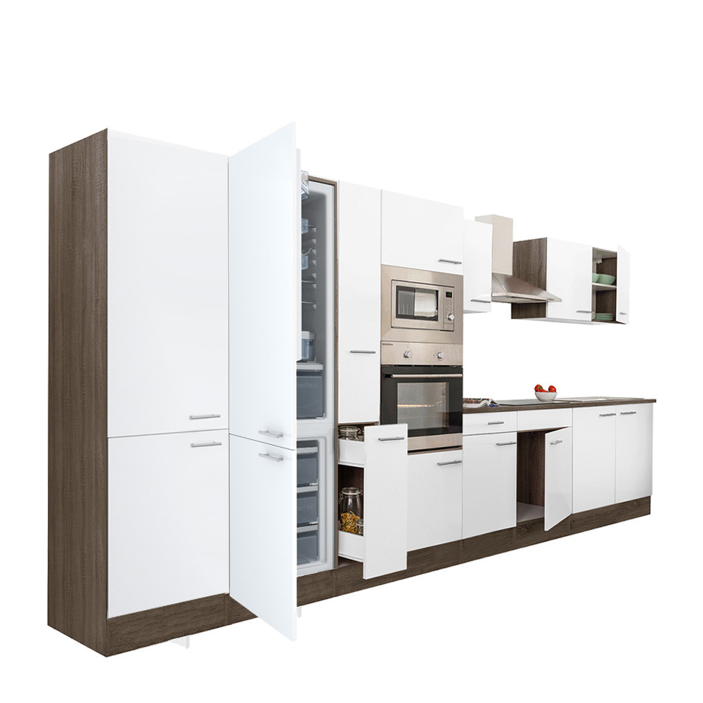 Yorki 420 konyhablokk yorki tölgy korpusz,selyemfényű fehér fronttal alulfagyasztós hűtős szekrénnyel (HX)