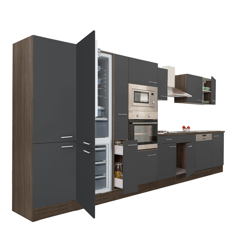 Yorki 420 konyhablokk yorki tölgy korpusz,selyemfényű antracit fronttal alulfagyasztós hűtős szekrénnyel (HX)