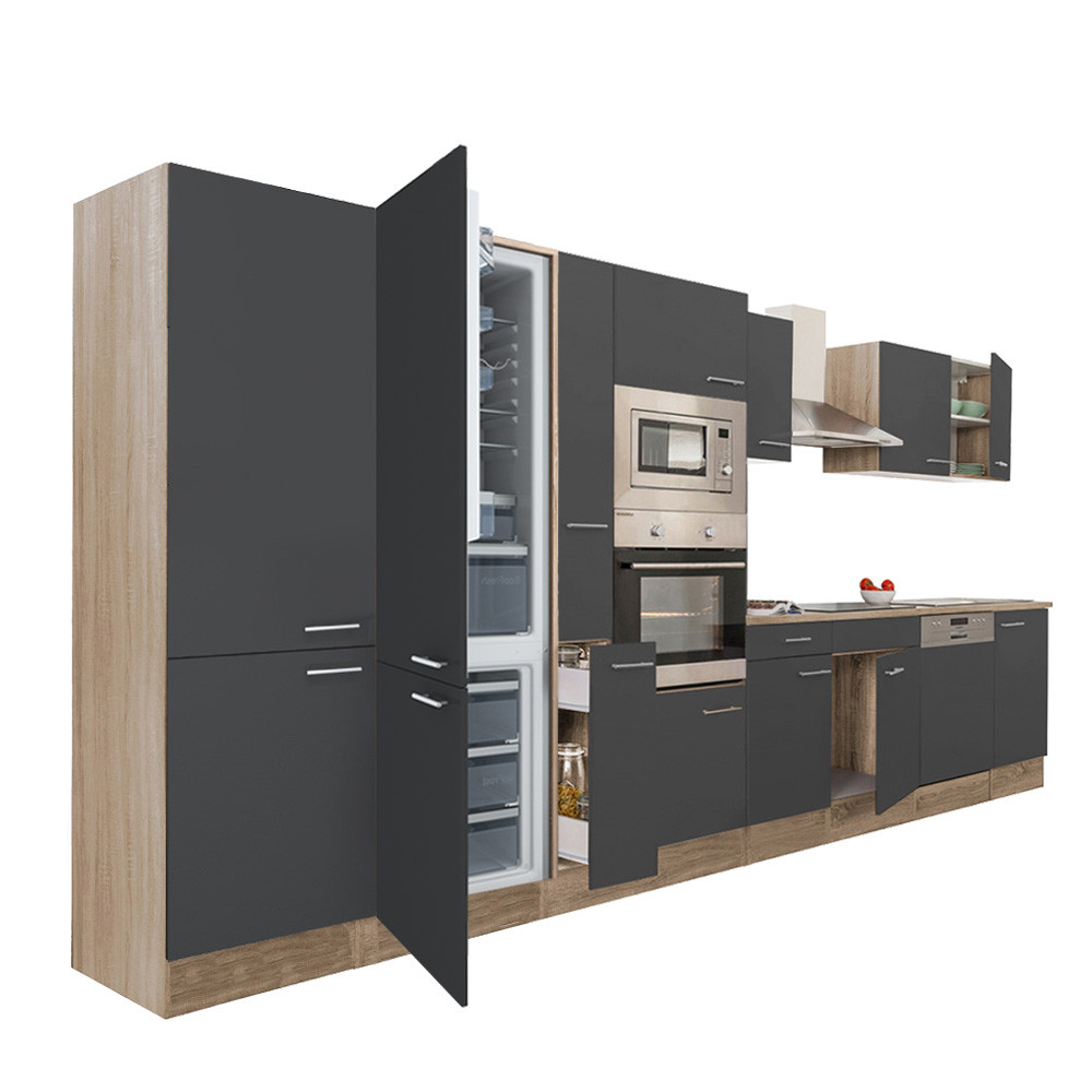 Yorki 430 konyhablokk sonoma tölgy korpusz,selyemfényű antracit fronttal alulfagyasztós hűtős szekrénnyel (HX)