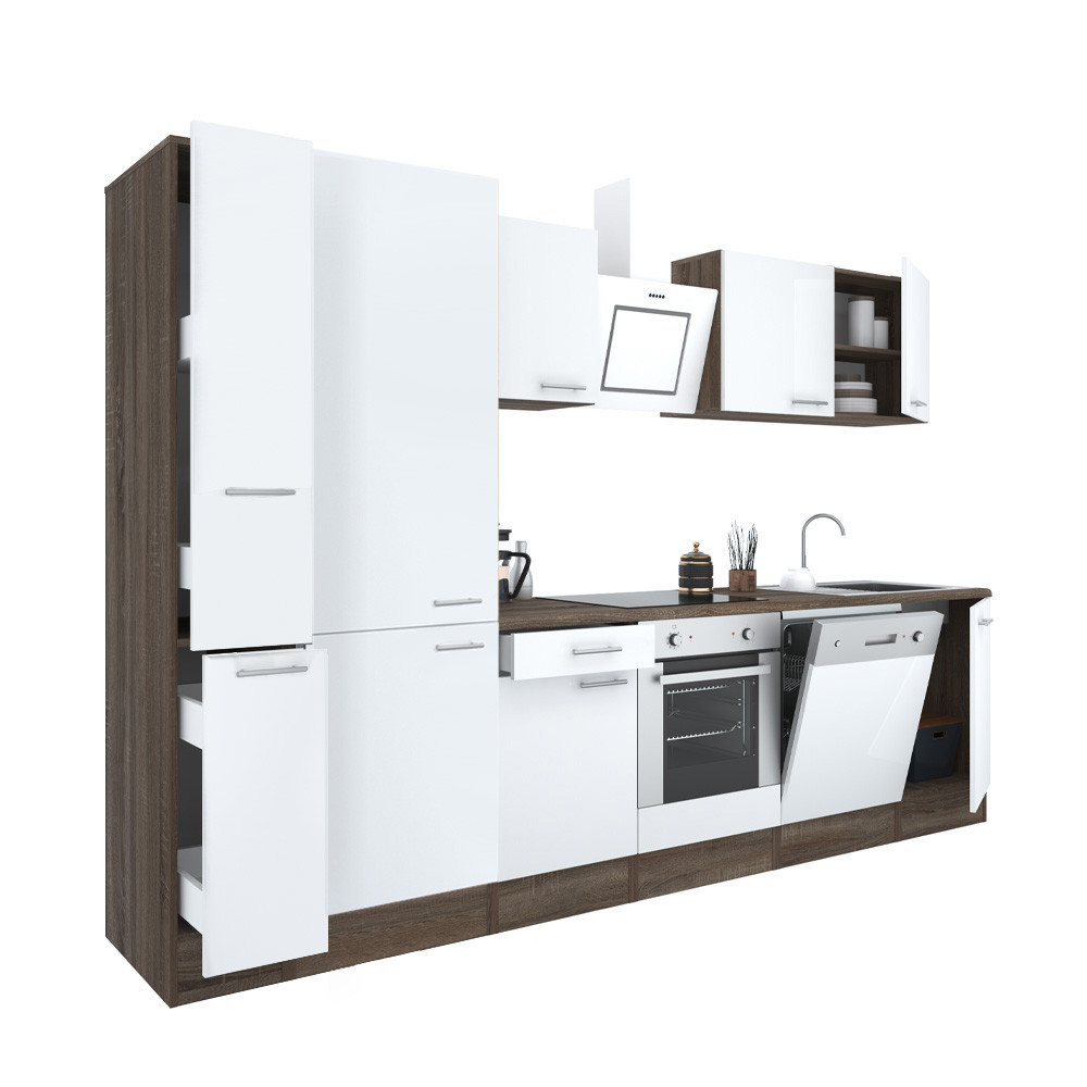Yorki 310 konyhablokk yorki tölgy korpusz,selyemfényű fehér front alsó sütős elemmel polcos szekrénnyel (HX)