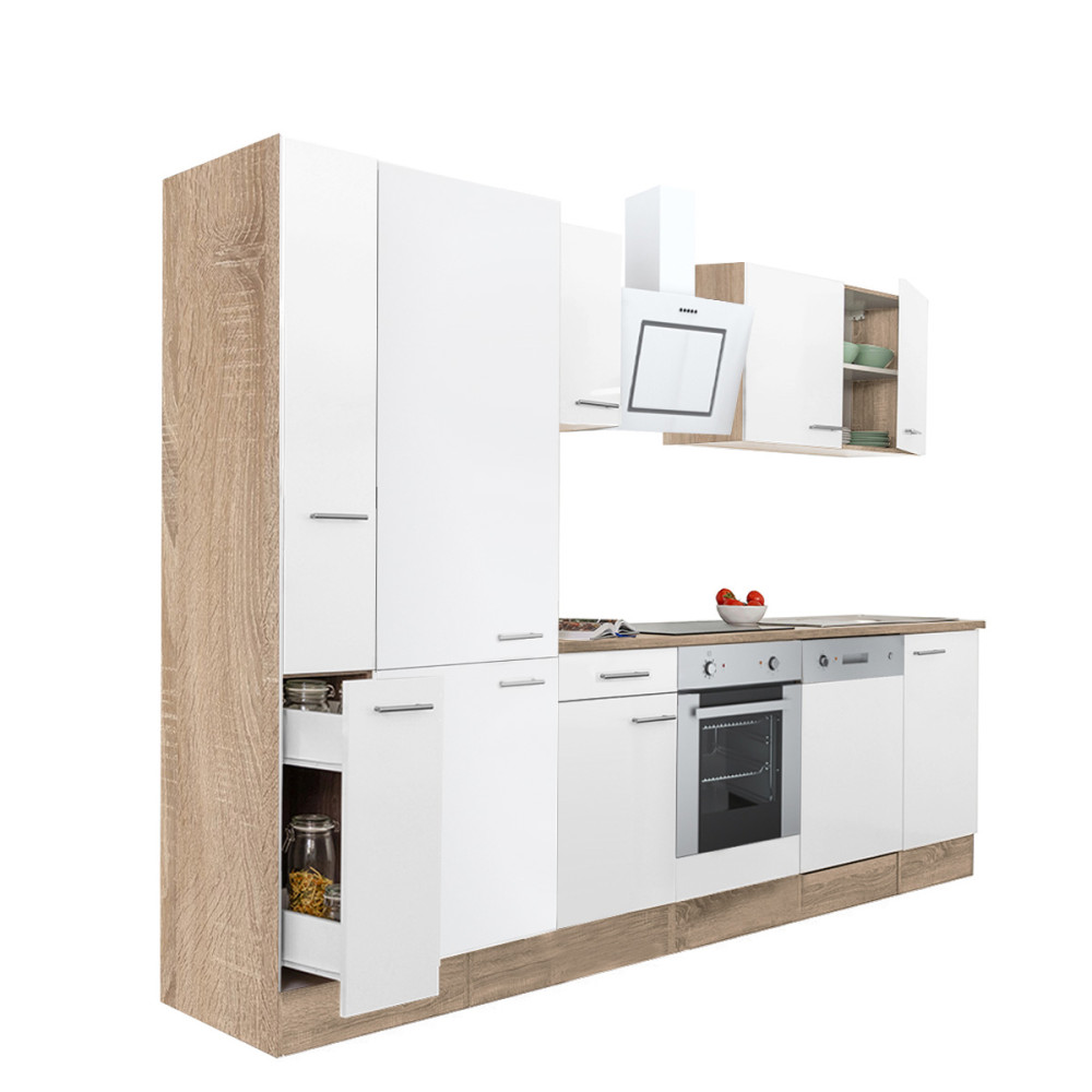 Yorki 310 konyhablokk sonoma tölgy korpusz,selyemfényű fehér front alsó sütős elemmel polcos szekrénnyel (HX)