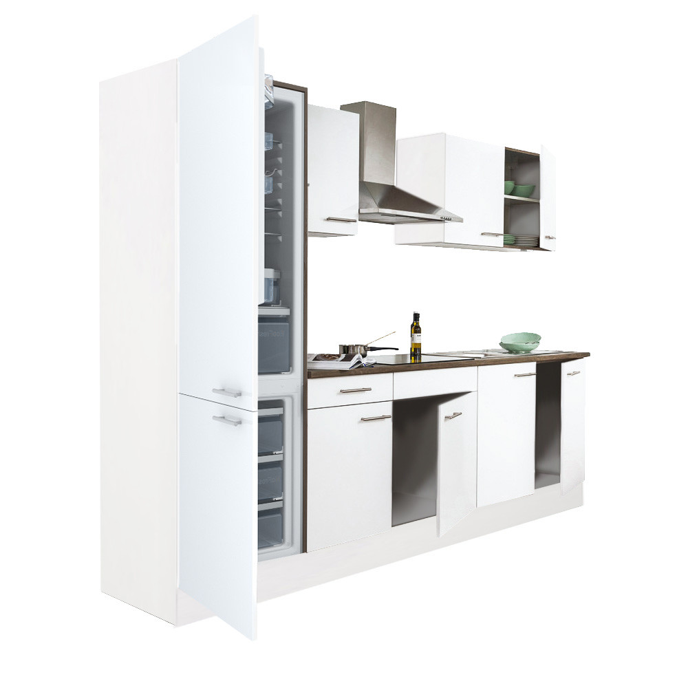 Yorki 270 konyhablokk fehér korpusz,selyemfényű fehér fronttal alulfagyasztós hűtős szekrénnyel (HX)