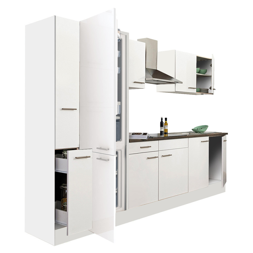Yorki 300 konyhablokk fehér korpusz,selyemfényű fehér fronttal alulfagyasztós hűtős szekrénnyel (HX)