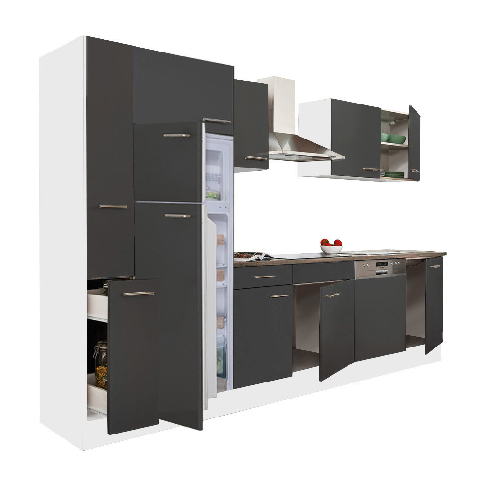 Yorki 310 konyhablokk fehér korpusz,selyemfényű antracit fronttal felülfagyasztós hűtős szekrénnyel (HX)
