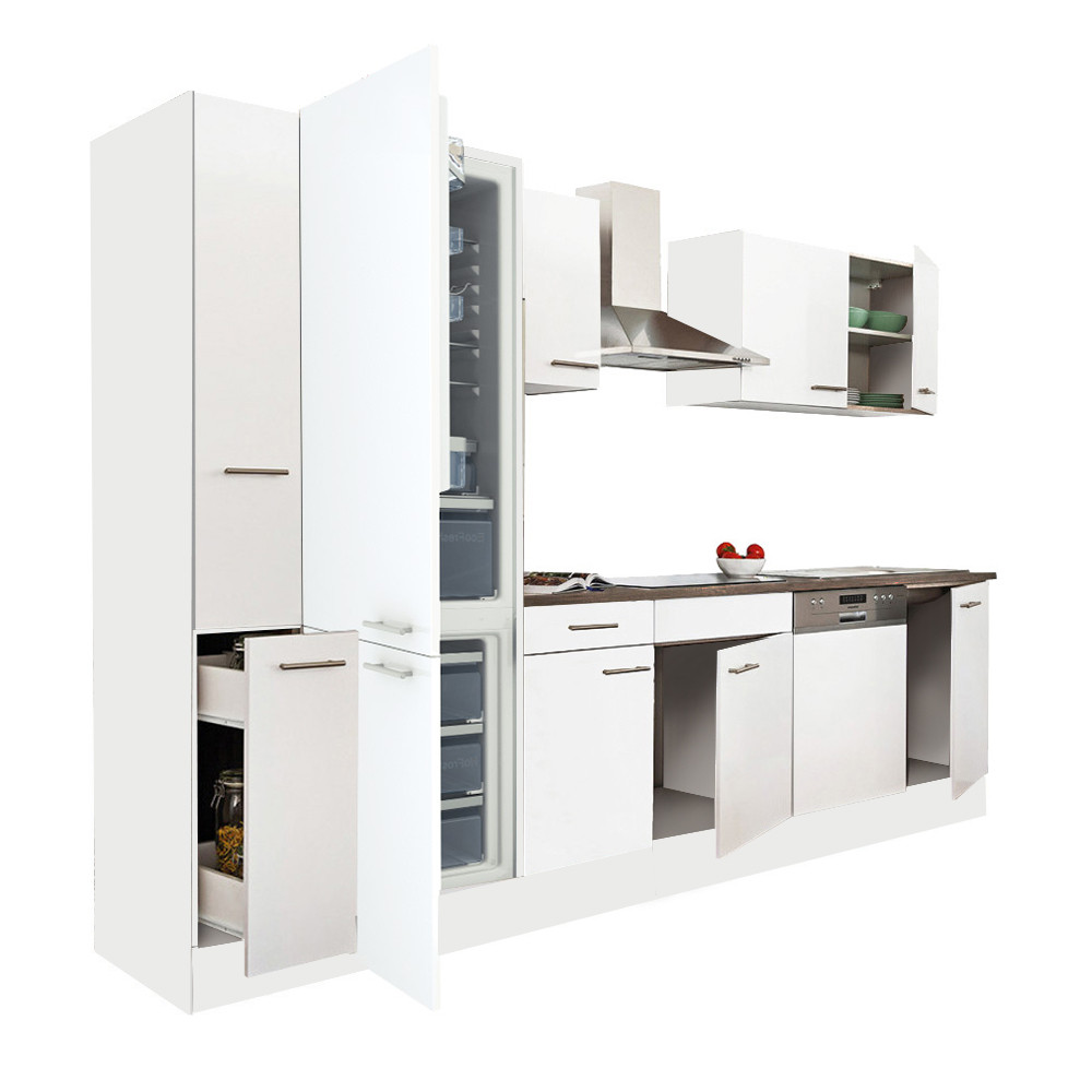 Yorki 310 konyhablokk fehér korpusz,selyemfényű fehér fronttal alulfagyasztós hűtős szekrénnyel (HX)