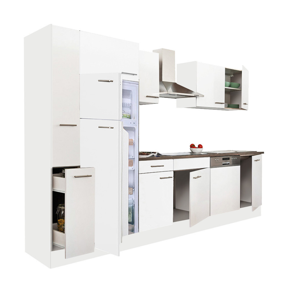 Yorki 310 konyhablokk fehér korpusz,selyemfényű fehér fronttal felülfagyasztós hűtős szekrénnyel (HX)