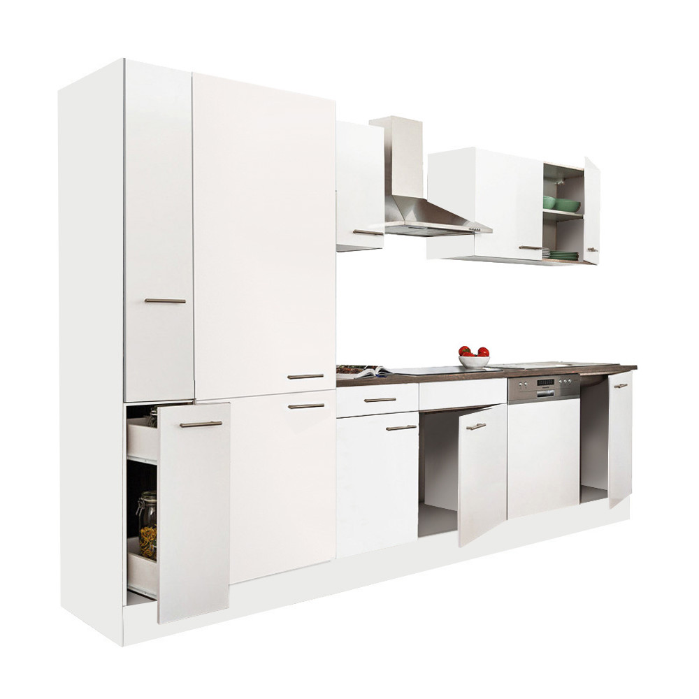 Yorki 310 konyhablokk fehér korpusz,selyemfényű fehér fronttal polcos szekrénnyel (HX)