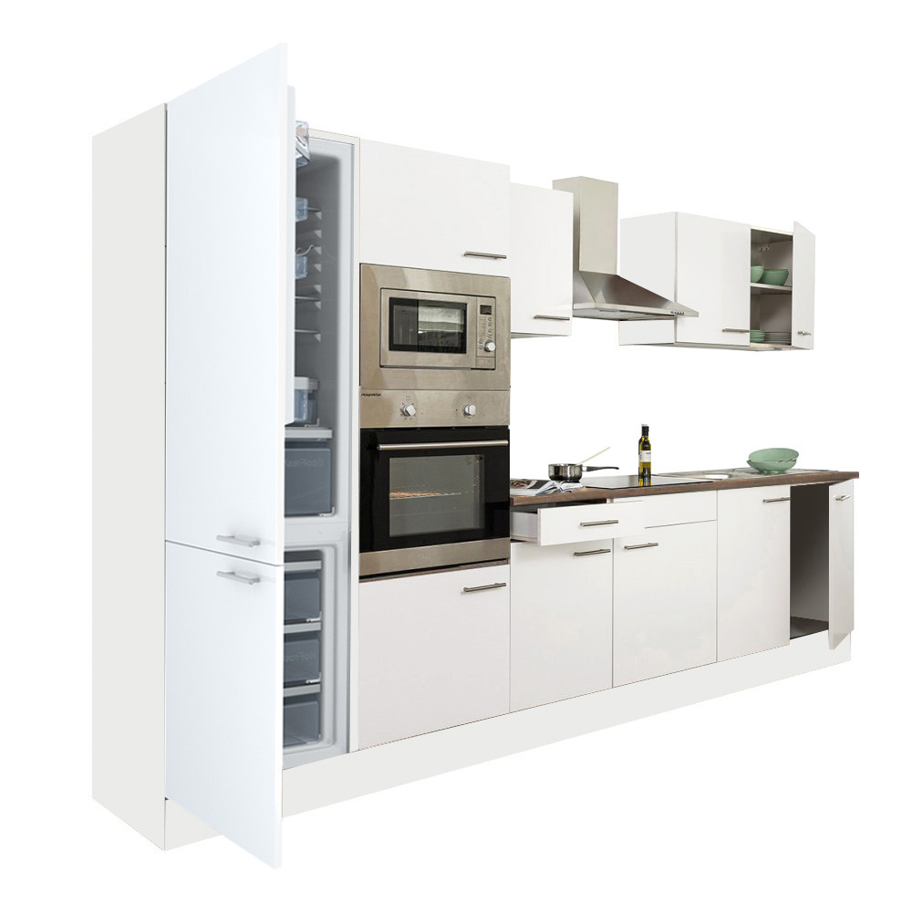 Yorki 330 konyhablokk fehér korpusz,selyemfényű fehér fronttal alulfagyasztós hűtős szekrénnyel (HX)