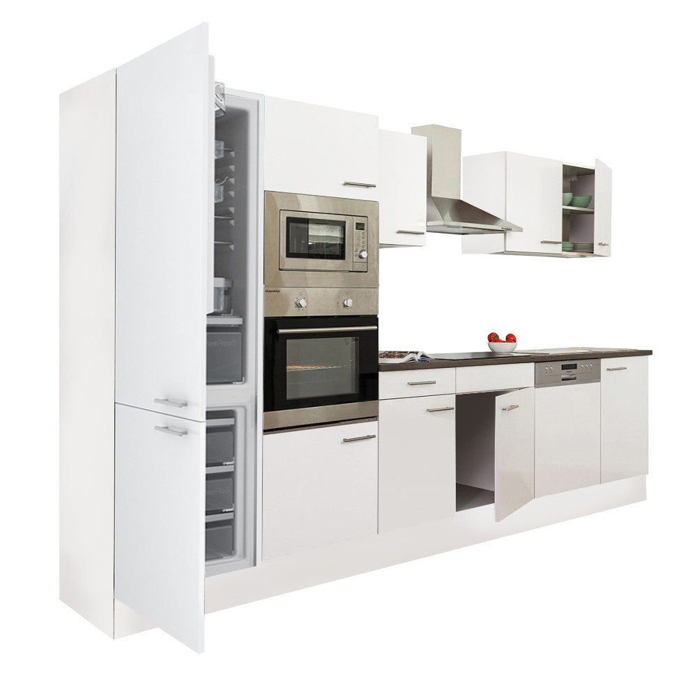 Yorki 340 konyhablokk fehér korpusz,selyemfényű fehér fronttal alulfagyasztós hűtős szekrénnyel (HX)