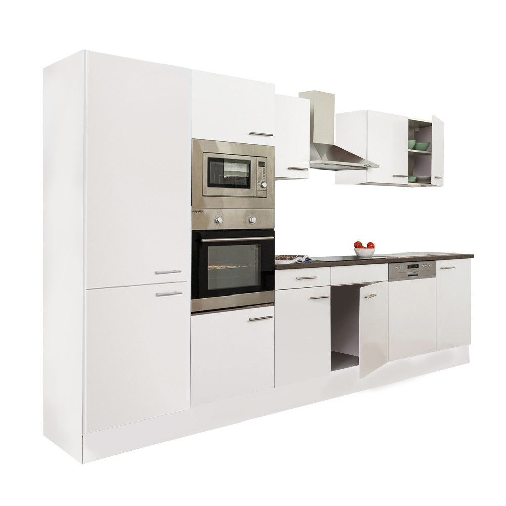Yorki 340 konyhablokk fehér korpusz,selyemfényű fehér fronttal polcos szekrénnyel (HX)