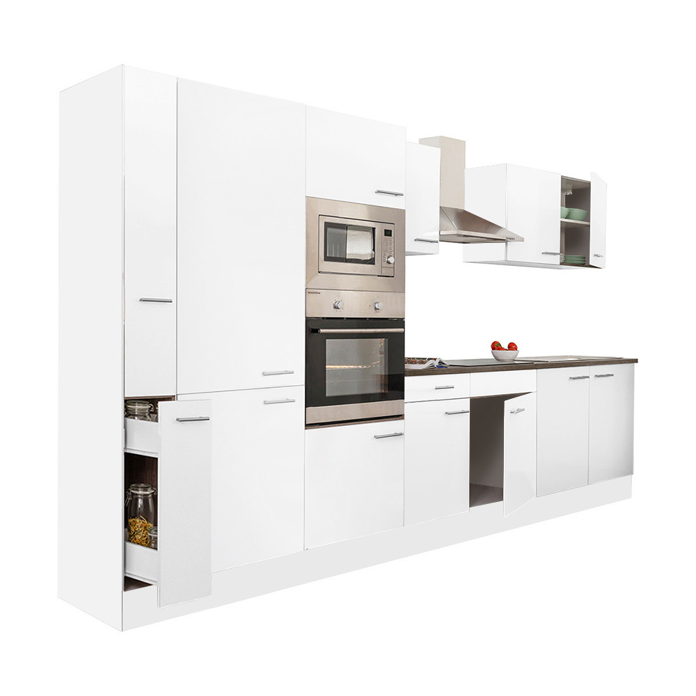 Yorki 360 konyhablokk fehér korpusz,selyemfényű fehér fronttal polcos szekrénnyel (HX)