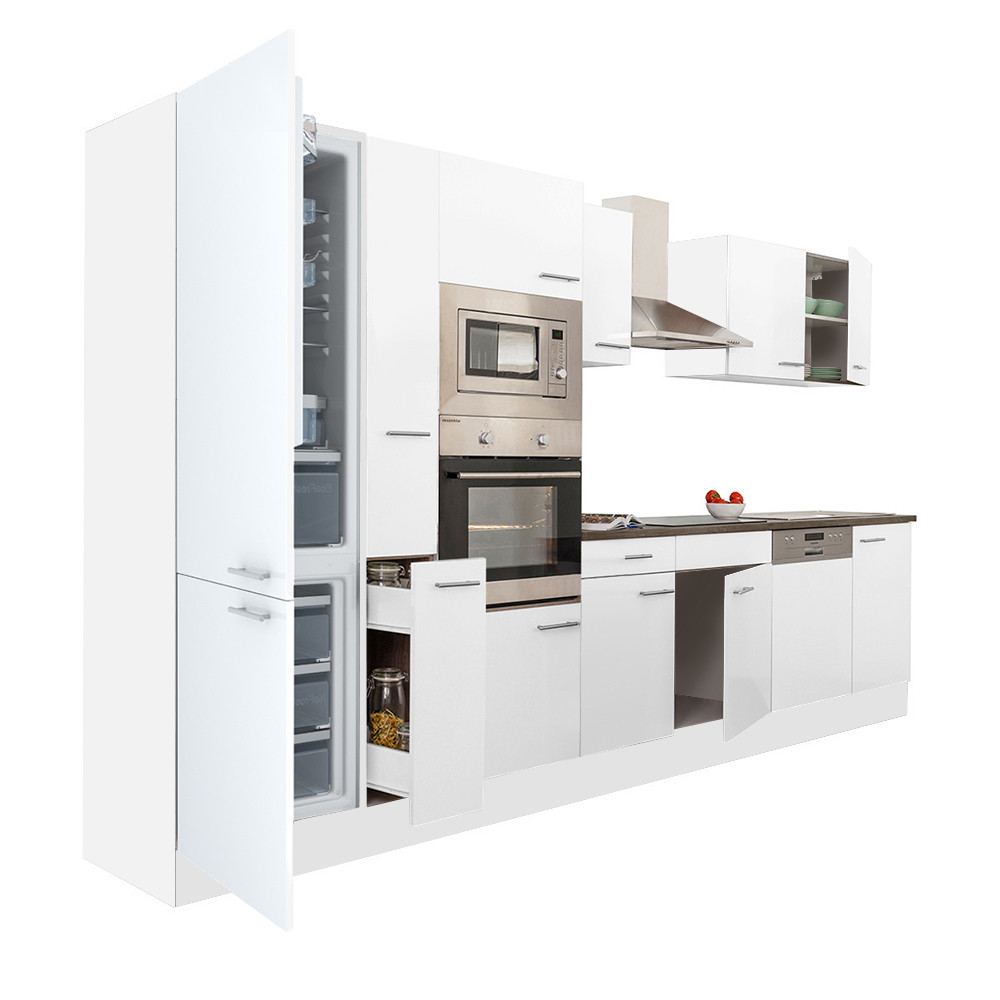 Yorki 370 konyhablokk fehér korpusz,selyemfényű fehér fronttal alulfagyasztós hűtős szekrénnyel (HX)
