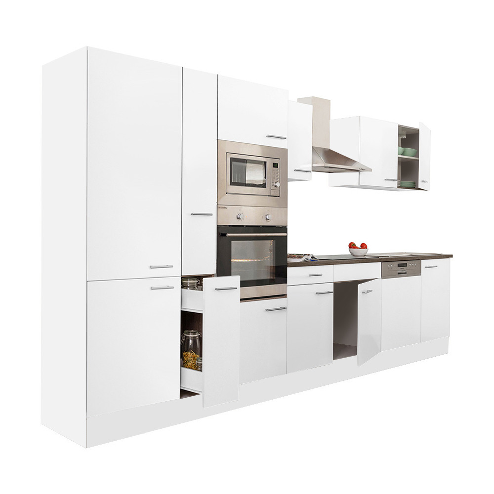 Yorki 370 konyhablokk fehér korpusz,selyemfényű fehér fronttal polcos szekrénnyel (HX)