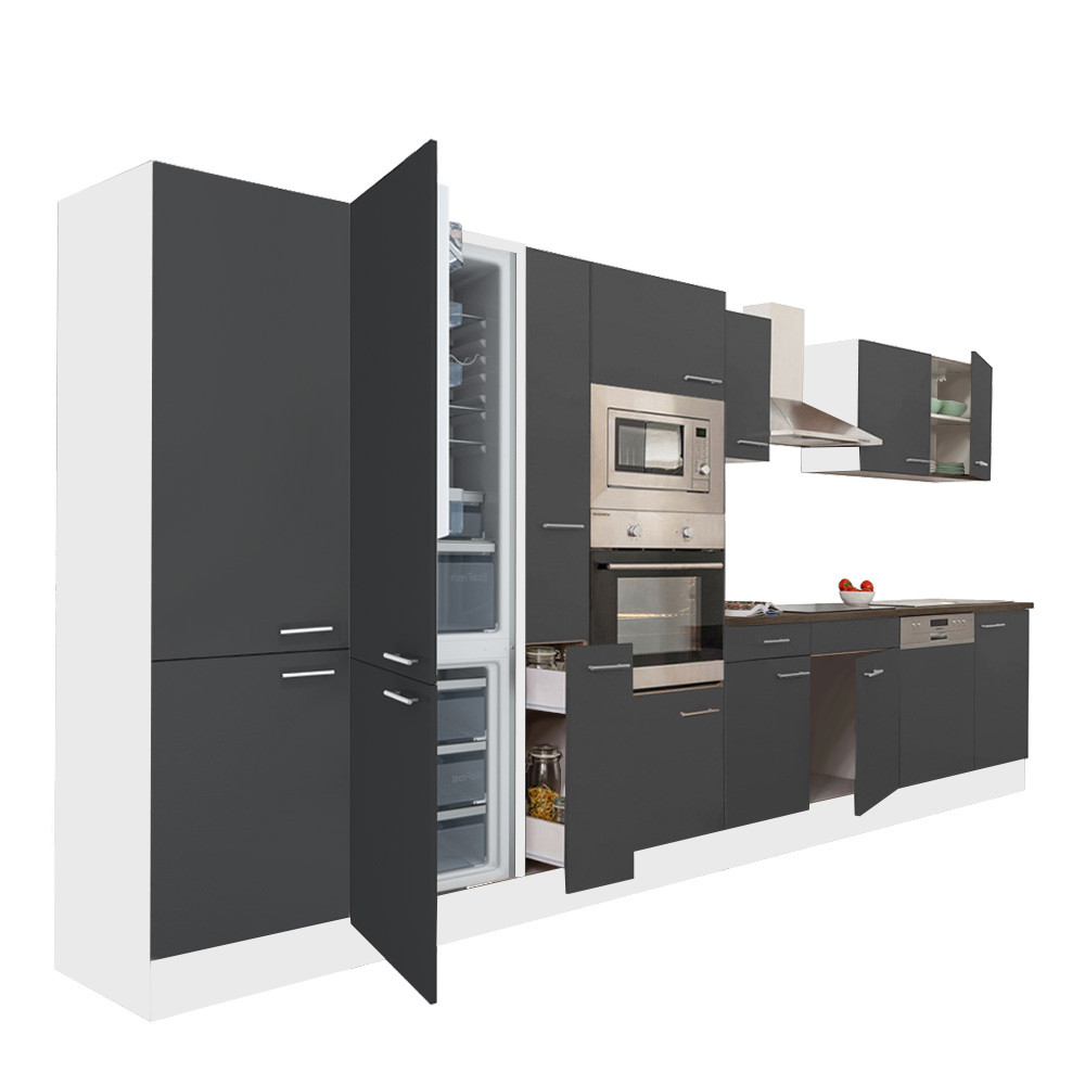 Yorki 420 konyhablokk fehér korpusz,selyemfényű antracit fronttal alulfagyasztós hűtős szekrénnyel (HX)