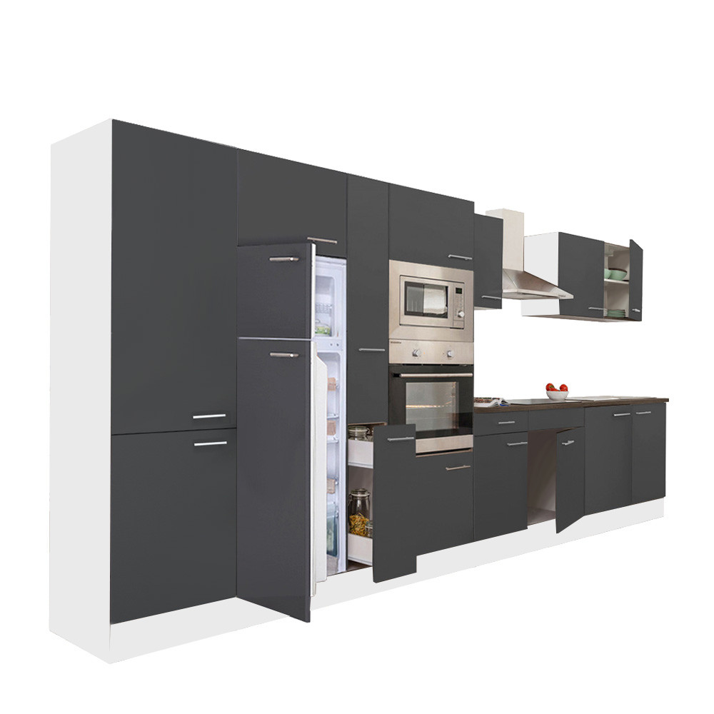 Yorki 420 konyhablokk fehér korpusz,selyemfényű antracit fronttal felülfagyasztós hűtős szekrénnyel (HX)