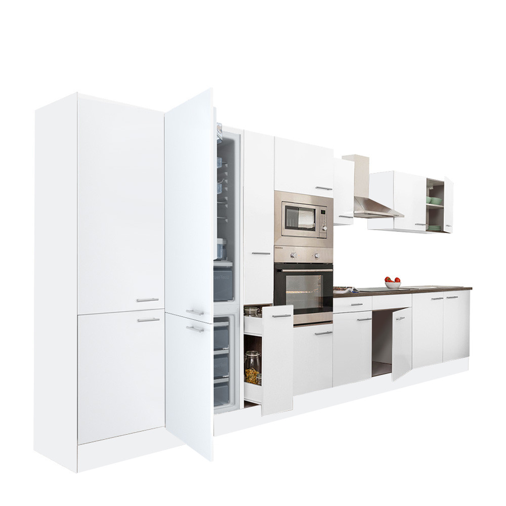 Yorki 420 konyhablokk fehér korpusz,selyemfényű fehér fronttal alulfagyasztós hűtős szekrénnyel (HX)