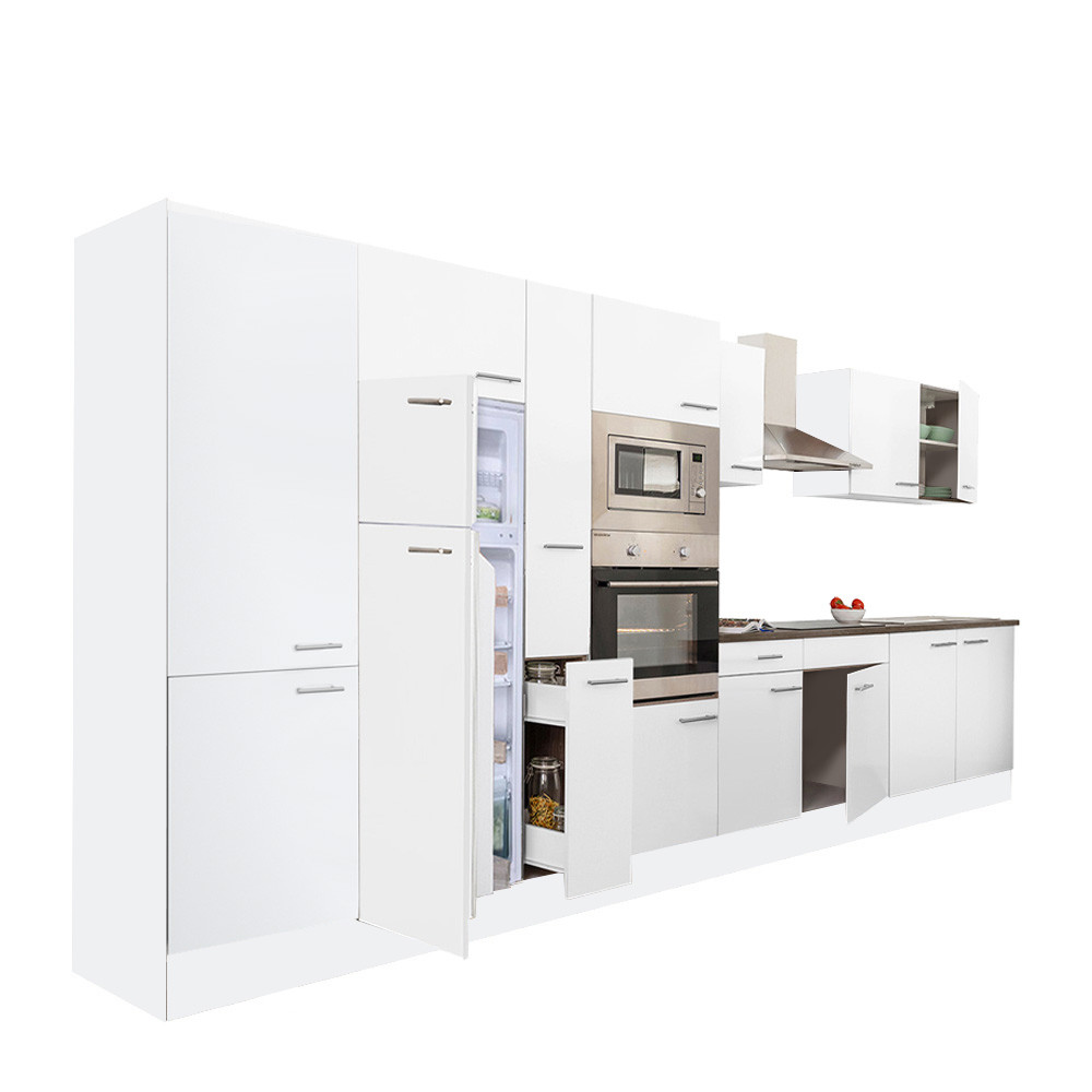 Yorki 420 konyhablokk fehér korpusz,selyemfényű fehér fronttal felülfagyasztós hűtős szekrénnyel (HX)