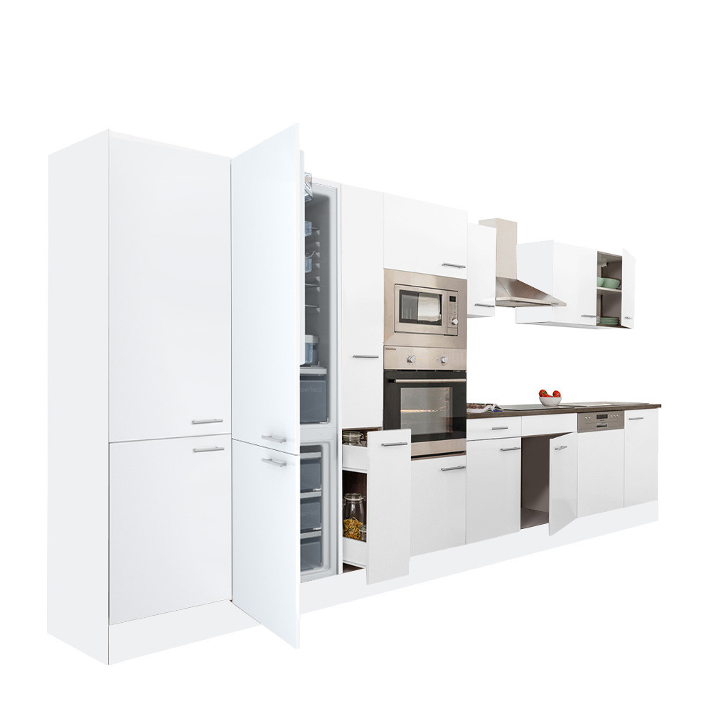 Yorki 430 konyhablokk fehér korpusz,selyemfényű fehér fronttal alulfagyasztós hűtős szekrénnyel (HX)