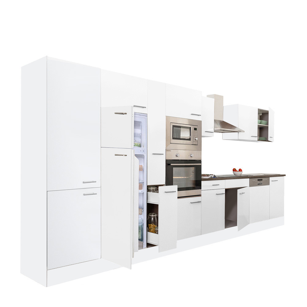 Yorki 430 konyhablokk fehér korpusz,selyemfényű fehér fronttal felülfagyasztós hűtős szekrénnyel (HX)