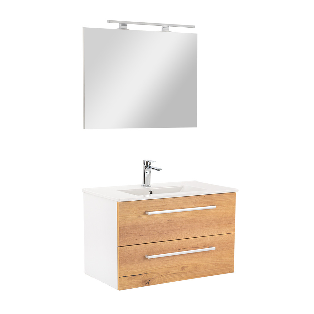 Vario Clam 80 komplett fürdőszoba bútor fehér-tölgy (HX)