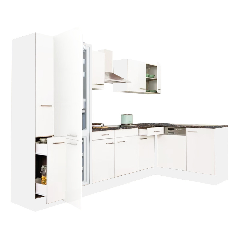 Yorki 310 sarok konyhablokk fehér korpusz,selyemfényű fehér fronttal alulagyasztós hűtős szekrénnyel (HX)
