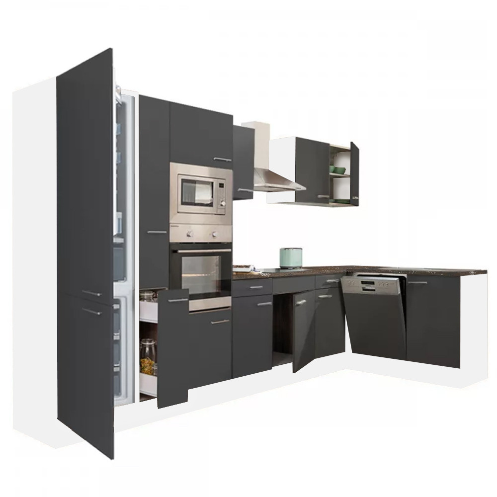 Yorki 370 sarok konyhablokk fehér korpusz,selyemfényű antracit fronttal alulagyasztós hűtős szekrénnyel (HX)