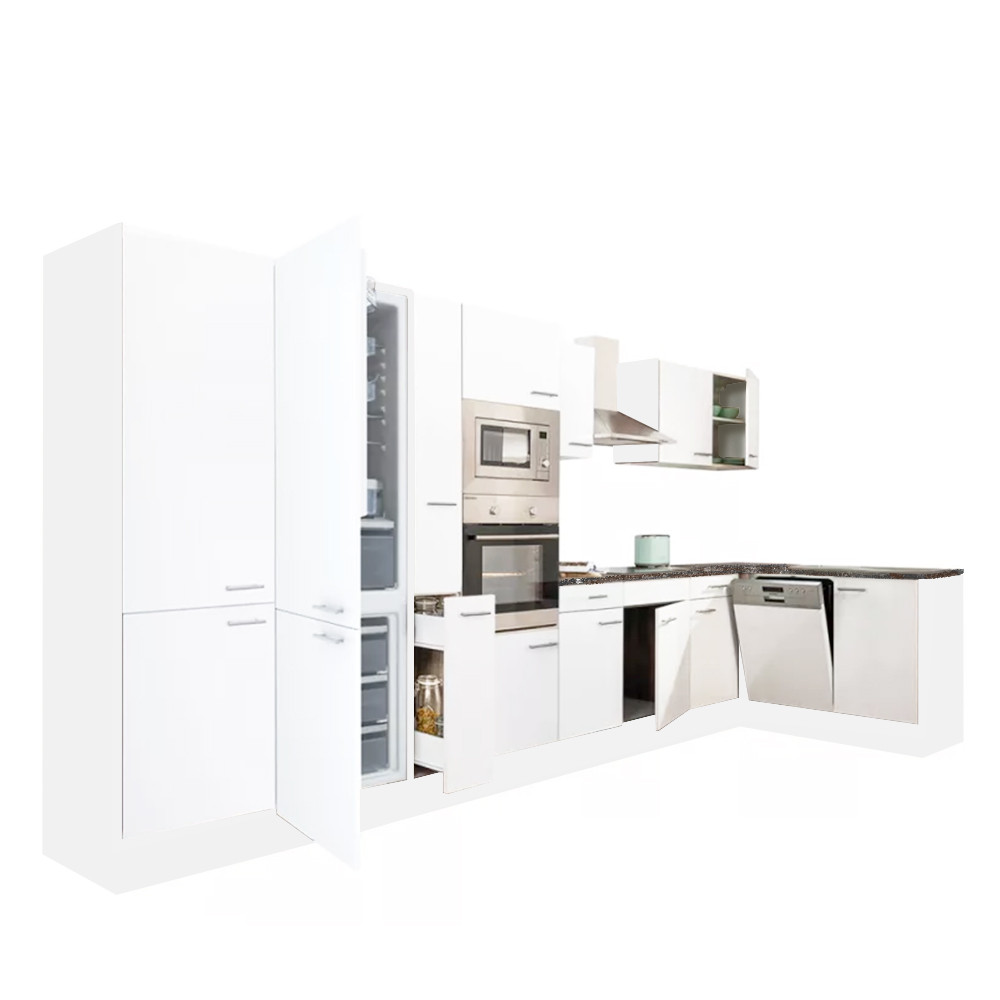 Yorki 430 sarok konyhablokk fehér korpusz,selyemfényű fehér fronttal alulagyasztós hűtős szekrénnyel (HX)
