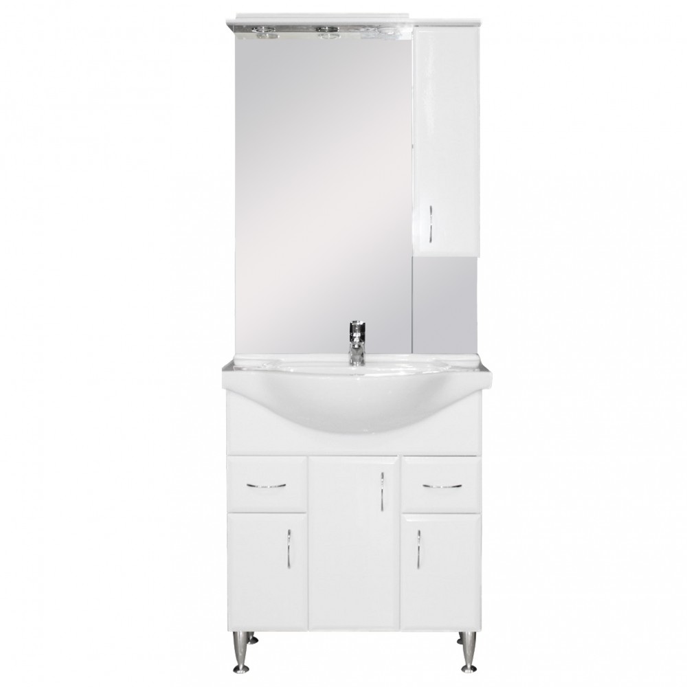 Bianca Plus 75 komplett fürdőszobabútor, magasfényű fehér színben, jobbos nyitási irány (HX)