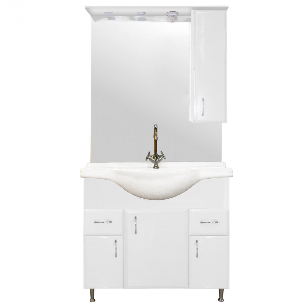 Bianca Plus 85 komplett fürdőszobabútor, magasfényű fehér színben, jobbos nyitási irány (HX)