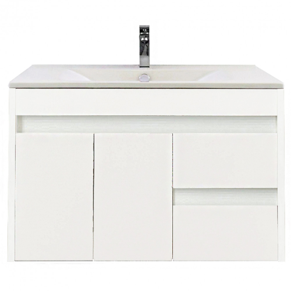 Luna 80 alsó fürdőszoba bútor mosdóval, tükörfényes fehér színben (HX)